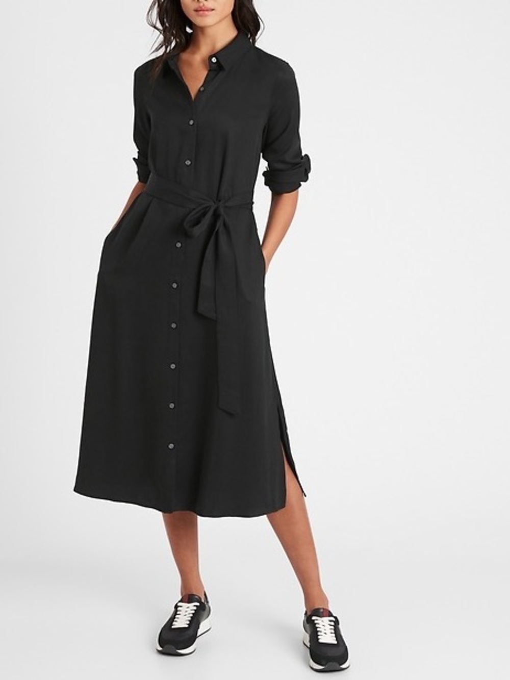 Banana Republic Tencel Black Button Shirt Dress - Picture 1 of 5